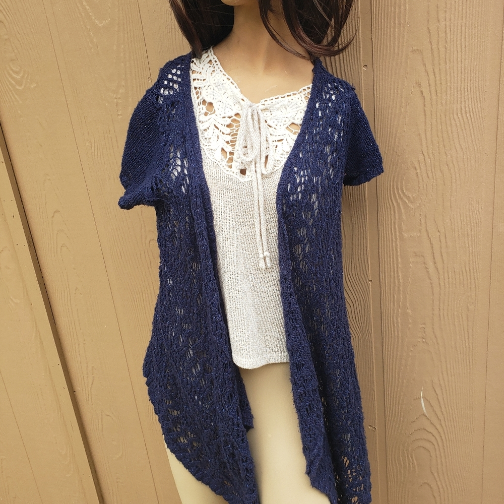 Navy short sleeve cardigan, Justice size 16